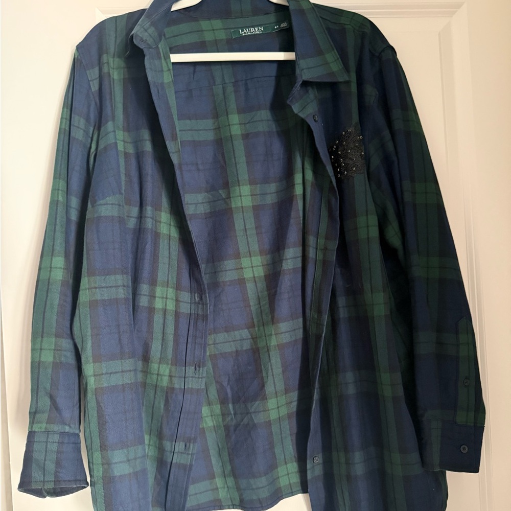 Women’s Lauren Ralph Lauren Green and Blue Plaid Flannel 2XL